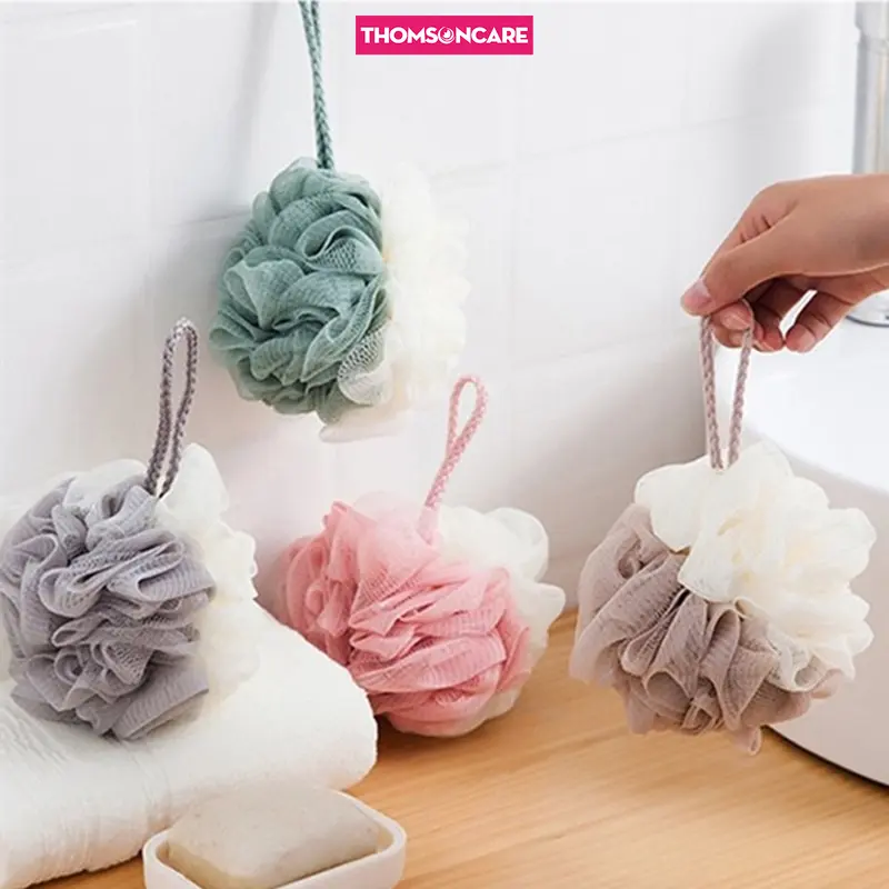 (Giao màu ngẫu nhiên) Bông tắm lưới tròn có dây tiện lợi giúp tạo bọt, chà lưng 2
