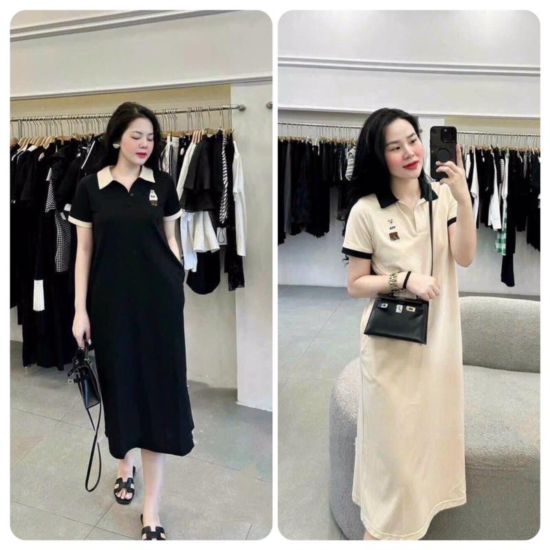 Đầm thun bầu thời trang cổ polo dáng suông