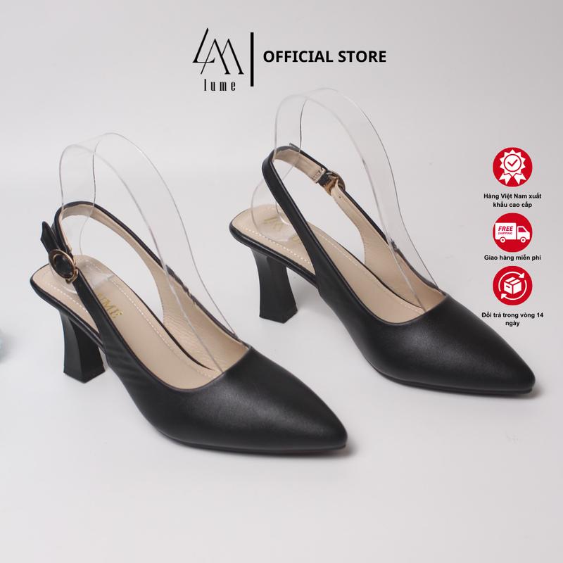Sục quai HẬU cao gót nữ, mũi NHỌN, màu đen và kem Lume 13 da PU cao cấp, đế cao su non chống trơn trượt, đế cao 5cm- 7cm_GiàY DéP Shoes Women