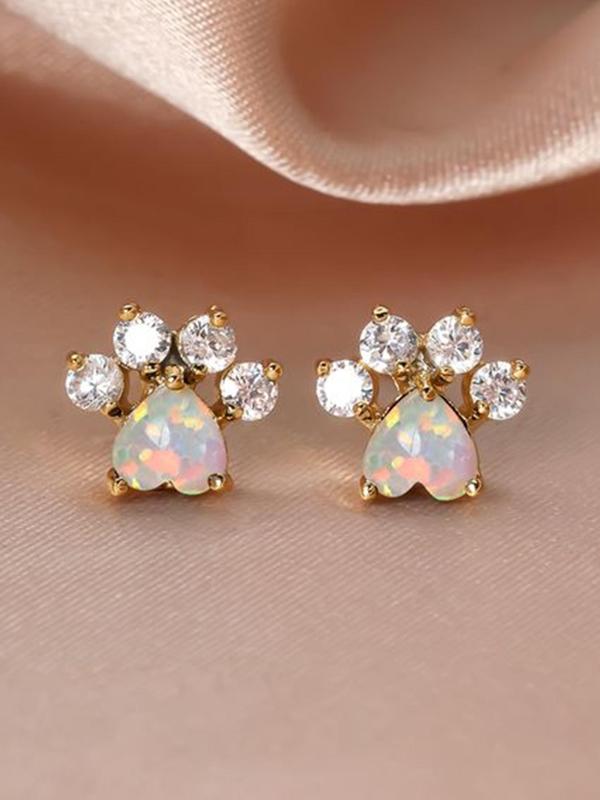Women's Elegant Rhinestone Decor Stud Earrings, 1 Pair Exquisite Trendy Cat Paw Design Stud Earrings, Fashionable Luxury Jewelry for Women & Girls for Daily & Party Decor 1
