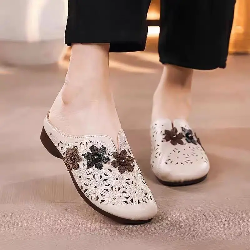 Dép Lê Mùa Hè, Dành Cho Nữ, Giày Ngoài Trời Cho Mẹ, Thiết Kế Lỗ Khoét Lỗ, Thoải Mái Và Thoáng Khí, Không Trơn Trượt, Đế Bằng, Thích Hợp Cho Phụ Nữ Trung Người Già Và Cao Tuổi, Đế Mềm, Dép Nữ