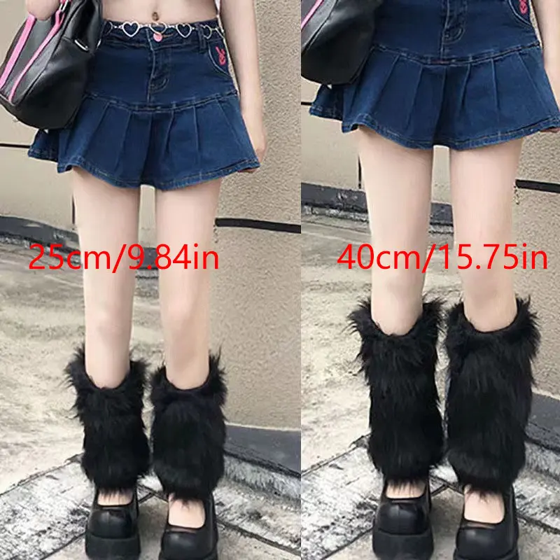 Tất Giữ Ấm Chân Lông Giả, Trắng Và Đen, Bọc Bốt, Phong Cách Goth, Tất Chân Trơn, Phong Cách Punk JK, Dài Đến Đầu Gối, Thời Trang Cô Gái Nóng Bỏng Hip Hop, Tất Ấm, Quà Tặng 7