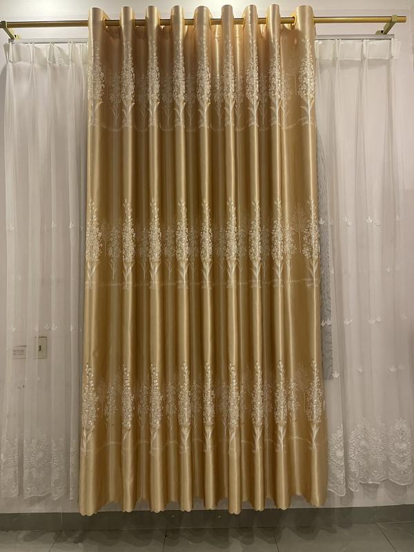 RÈM GẤM NGỌC TRAI VÀNG HOẠ TIẾT CÂY LOẠI 1 SIÊU DÀY TRỌNG LƯỢNG 900 GRAM 1M VẢI Chống nắng 95% Rèm cửa sổ và cửa chính đầy đủ kích thước rèm không kèm thanh treo rem chega rem thay rèm ngọc