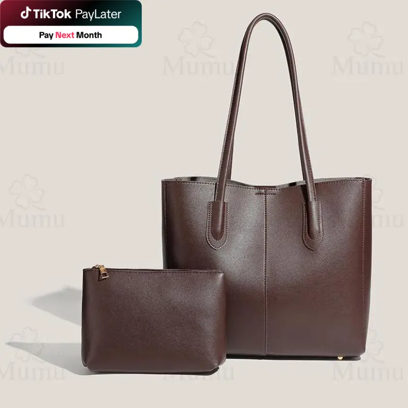 【High-End Mumu】Quality Leather 2in1 Women Tote Bag Office Shoulder Minimalist Bags For Students 303