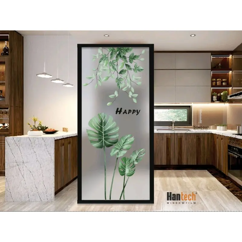 Giấy dán kính mờ Hantech họa tiết cây trầu bà nam mỹ trang trí kính 0