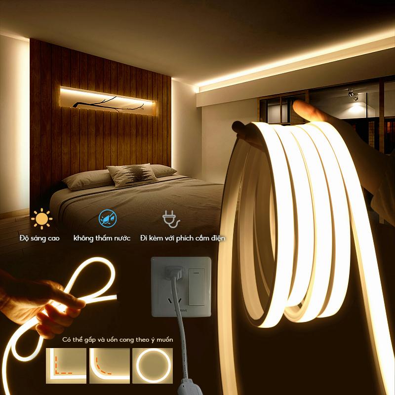 10mét Cuộn LED NEON 220v trang trí nhà cửa, Dải ánh sáng linh hoạt,IP65 chống thấm nước,Đi kèm với cáp