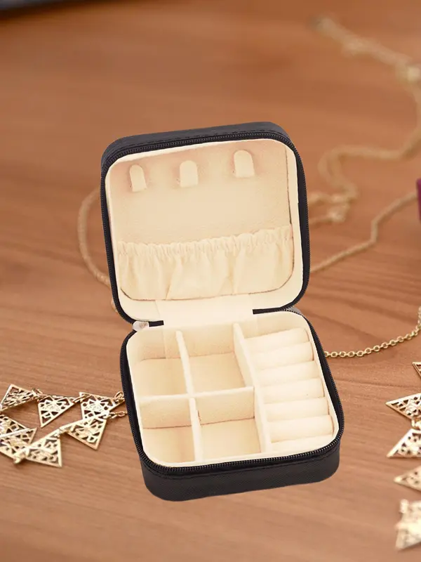 Portable Vacation Essentials Jewelry Storage Box with Zipper, Summer 2025 Square Multi-grid Travel Makeup Organizer, Women's Jewelry Bag 6