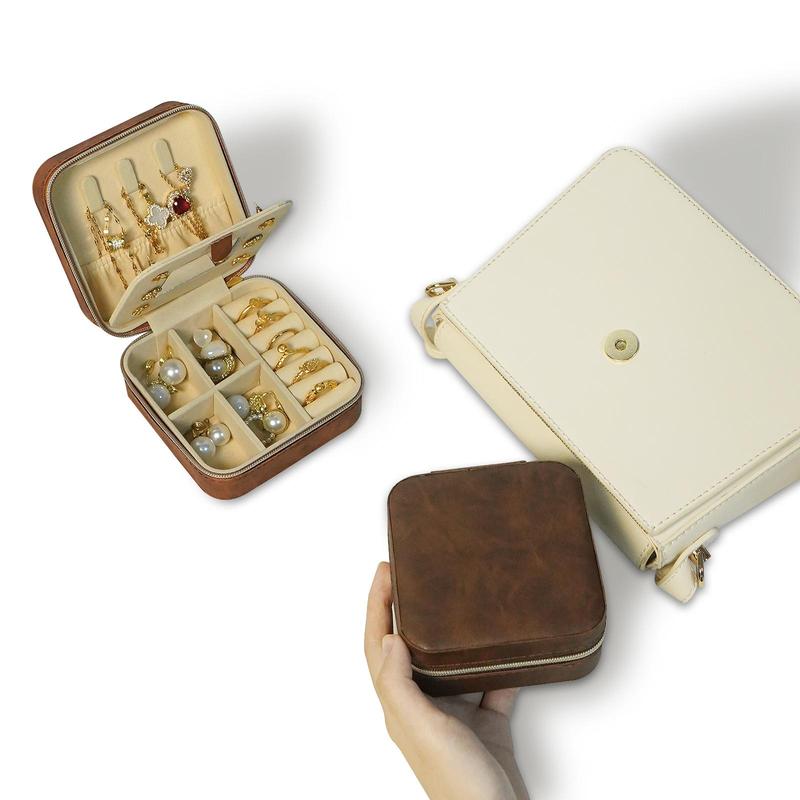 Product Introduction of Vintage Style Mini Jewelry Box, 1 Count Portable PU Leather Jewelry Organizing Box with Mirror, Jewelry Storage Box for Earrings, Necklaces, Rings 14