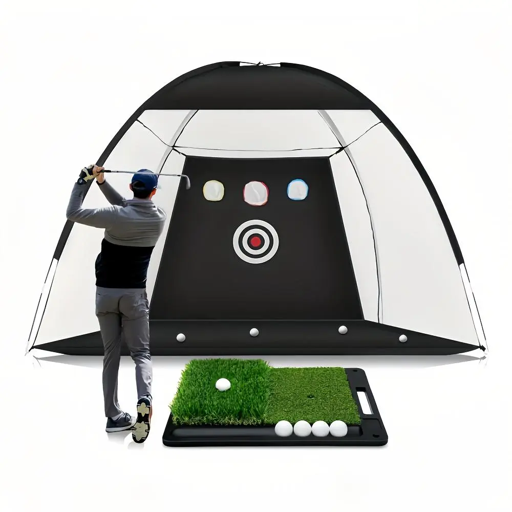 Golf Practice Net, Portable Golf Hitting Assistant Net with Target Cloth, Golf Training Net for Hitting and Cutting Ball