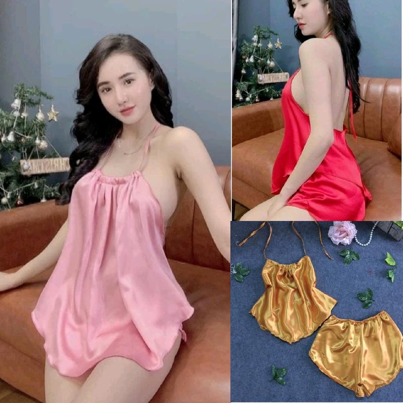 Bộ ngủ Nữ áo yếm quần đùi, vải phi lụa, phom nhỏ 35-50kí