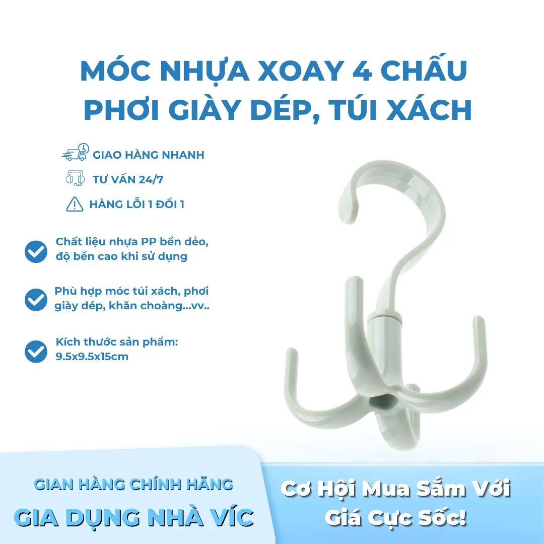 Móc Nhựa 4 Chấu Xoay 360 Độ Treo Đồ, Giày Dép, Quần Áo, Túi Xách - Tiện Lợi - Cao Cấp - Dễ Sử Dụng