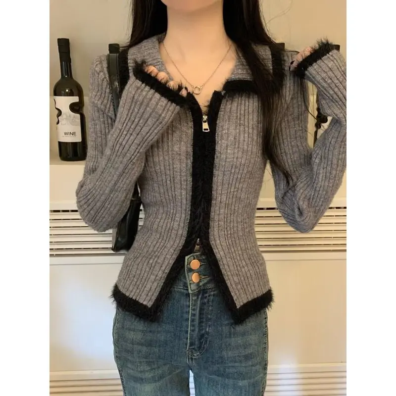 Áo Cardigan Dệt Kim Nhồi Bông Giáng Sinh, Màu Đỏ, Dành Cho Nữ, Thích Hợp Cho Mùa Thu Và Mùa Đông, Có Thể Mặc Bên Trong, Khóa Kéo Đôi, Áo Len, Áo Sơ Mi Lớp Cơ Bản Top Women 3