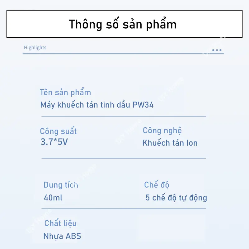 Máy xông tinh dầu PW34 2025 tự động 5 chế độ xông hương thơm nhẹ dịu lưu hương lâu 8