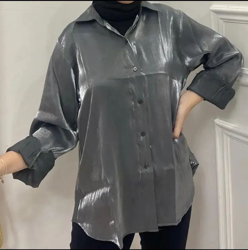 SHIMMER SHIRT /SHIMMER TOP premium Korean Model terbaru vintage colorfull tebal silky  oversize  atasan  wanita  baju  panjang Kancing Cantik Crop Remaja kemeja bona 0