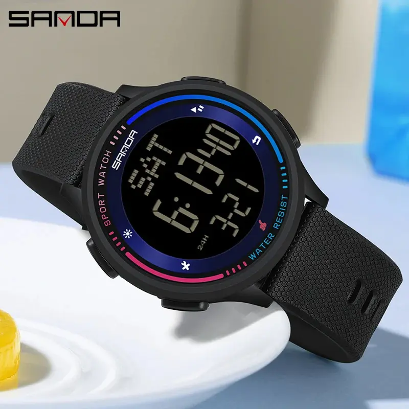 Đồng Hồ Mặt Tròn, SANDA 6158, Thời Trang, Phong Cách Trung Tính, Thể Thao Kỹ Thuật Số, Thích Hợp Cho Thanh Thiếu Niên Và Học Sinh, Chống Nước, Chức Năng Thể Thao Ngoài Trời, Màn Hình Dừng Đeo Tay, Đồng Hồ Nam