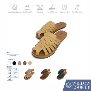 LOOKUPSHOES WILLOW Sandal Wanita Slop Anyam Empuk Sendal Teplek Slip On Anti Licin Sol Karet