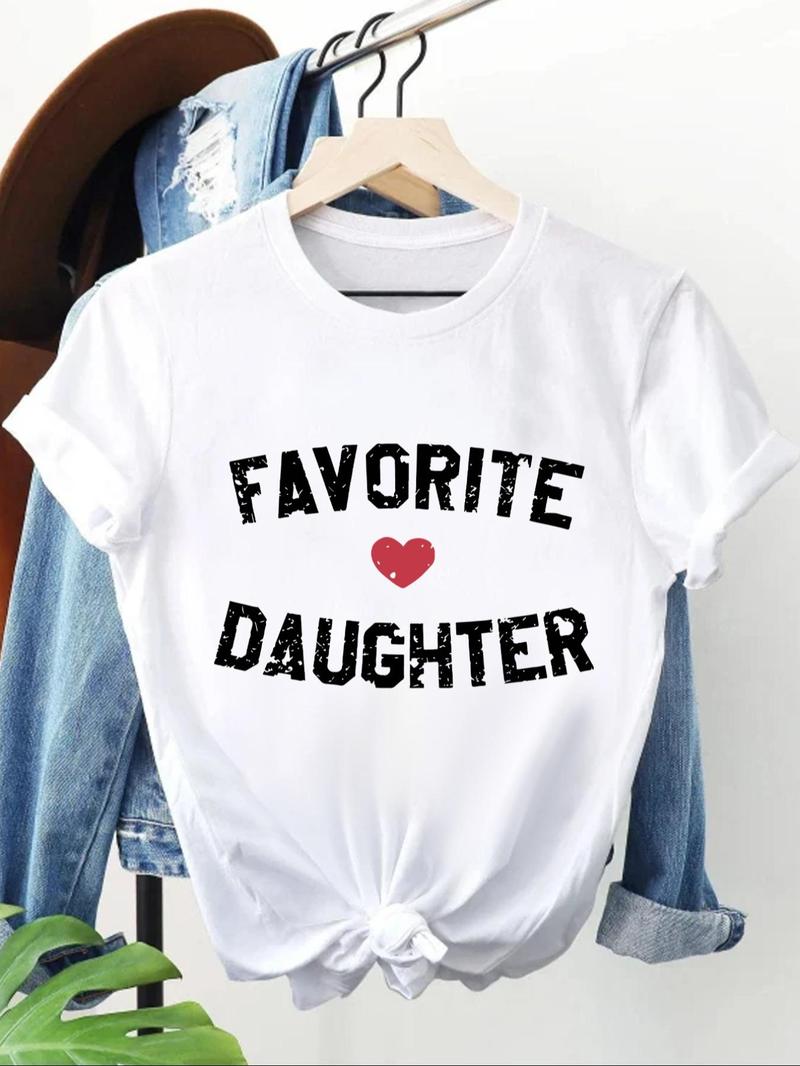 Product Introduction of Women's Letter & Heart Print Round Neck Tee, Casual Short Sleeve Crew Neck T-shirt for Daily Wear, Ladies Clothes for All Seasons 3