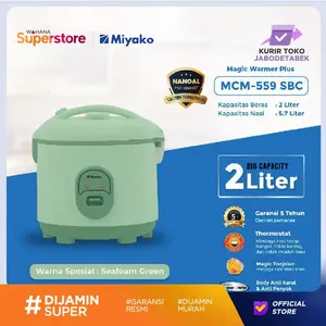 Miyako Rice Cooker Magic Warmer Plus MCM-559 SBC 2 Liter - WARNA SEAFOAM Penanak Pengukus Pemasak Penghangat Nasi Panci Anti Lengket Penyok Bahan Nanoal Ukuran Besar 17 Porsi 8 Orang Makan Mie