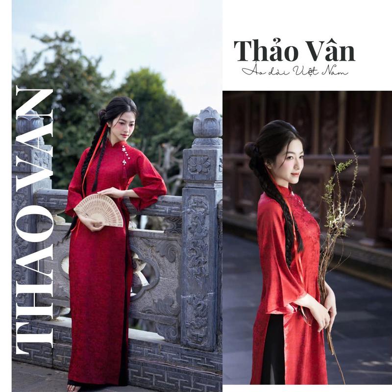 Áo Dài Gấm Cách Tân Nữ Dáng Xuông Màu Đỏ Phù Hợp Mặc Lễ Tết Chụp Ảnh - Áo Dài Tết 2025 ADTV 00100