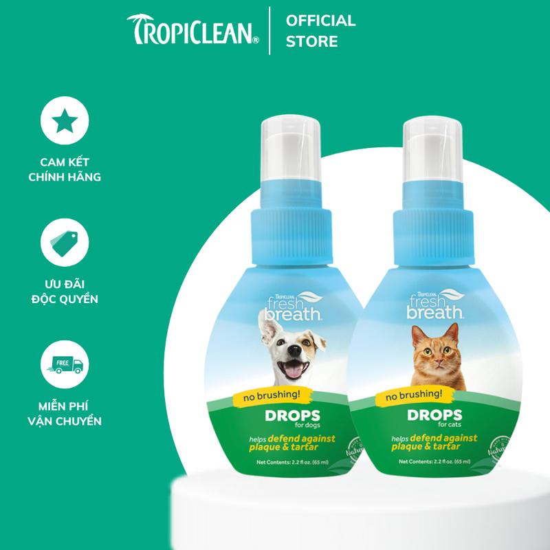 Nước uống vệ sinh răng miệng đậm đặc Tropiclean Fresh Breath Drops cho Chó Mèo 65ml