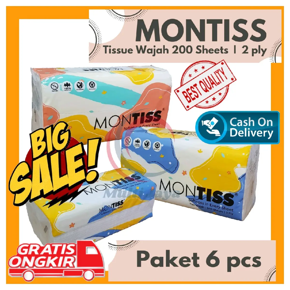 [ PAKET 6 PCS ] Tissue montiss 200 sheet 2 ply | tissue wajah Lembut 2 Lapis