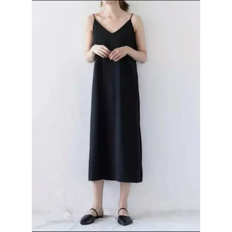 Đầm Lovito maxi 2 dây dáng dài chất lụa mềm cổ V xẻ tà tôn dáng cực xinh 0