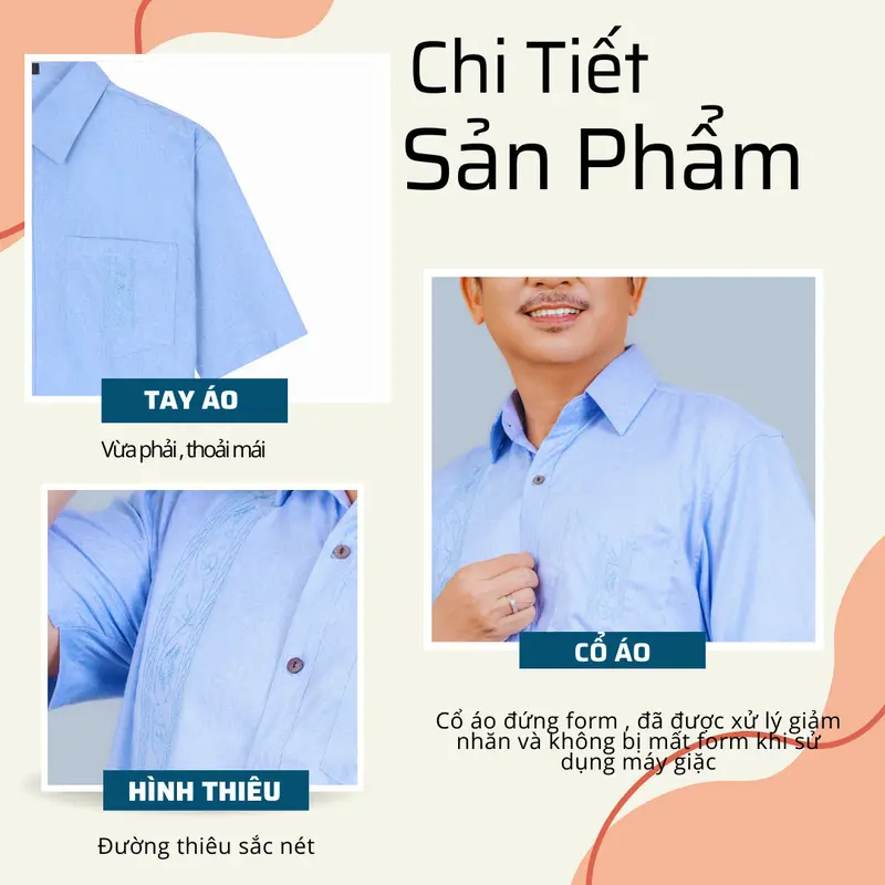 Áo sơ mi trung niên ngắn tay vải đũi mềm mát loại áo sơ mi nam thêu họa tiết form rộng thoải mái ATK30 Menswear 4