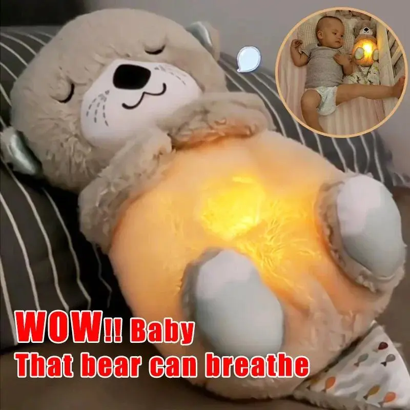 Mainan Mewah Bayi Beruang Menenangkan Otter, dengan Nafas Bayi, Mainan Anak Patung, Rakan Tidur Kanak-kanak, Muzik Menenangkan, Bunyi dan Cahaya, Hadiah Mainan