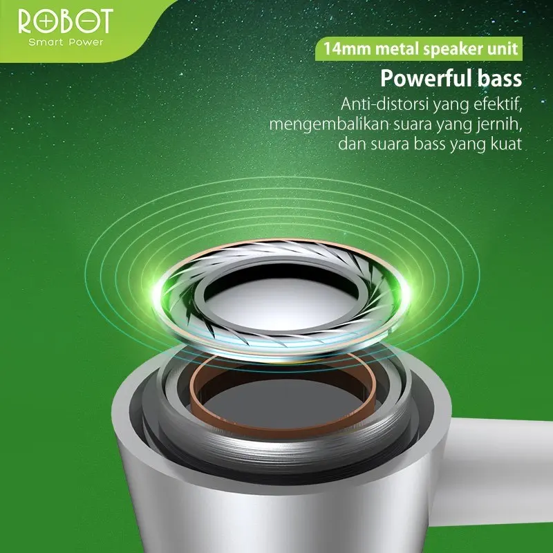 ROBOT Earphone Extra Subwoofer Bass R101 SERIES  Metal Wired Headset Original Garansi Resmi 1 Tahun Mikrofon Bawaan Peredam Kebisingan Logam Plastik On Ear Kabel Earphones Aluminium Headphones Komputer 2