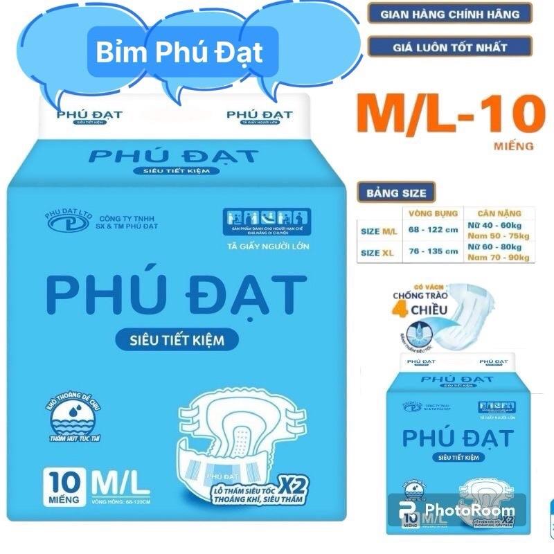    SỈ 10 Bịch   100 miếng   BỈM PHÚ ĐẠT Tã Dán   size M L vòng eo 68-120cm siêu tiết kiệm tả mềm thấm hút tốt chống bí  hăm da . 