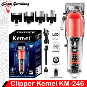 Alat Cukur Rambut Kemei KM-246 LCD Display Mesin Pagkas Rambut Barbershop Elektrik Hair Clipper Transparan