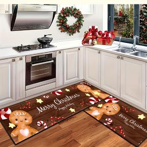Gingerbread Man Pattern Kitchen Mat, 2 Counts/set Non-slip Kitchen Rug, Decorative Floor Mat for Home Kitchen Living Room Bedroom