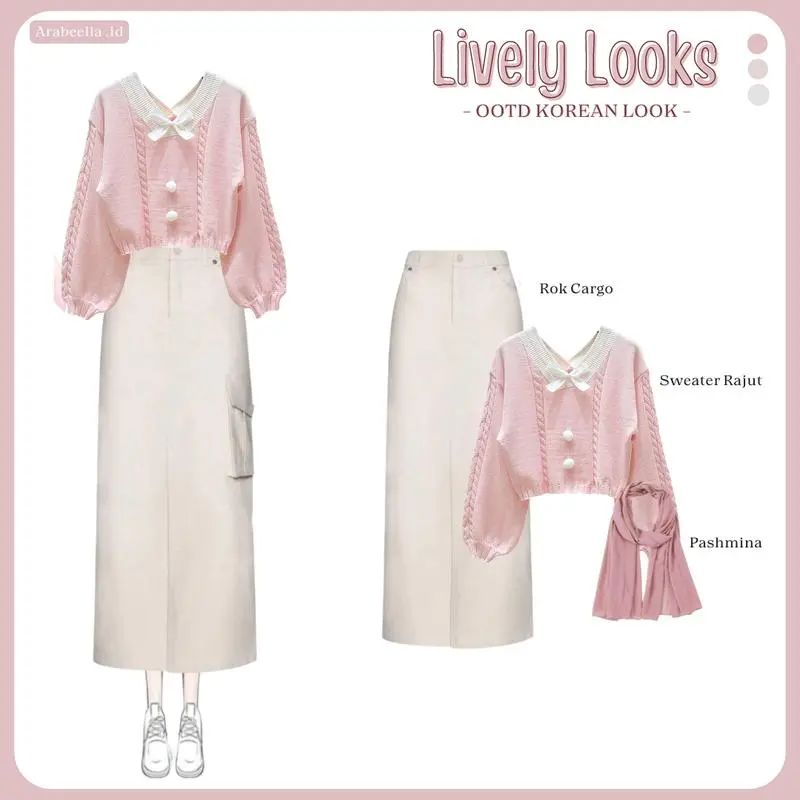 Chic Zone - Setelan Wanita Lively / Rok Cargo / Outer Sweater Rajut Panjang / Pashmina Jersey / Outfit Casual / Oneset Korean / Kombinasi Outfit Set Wanita