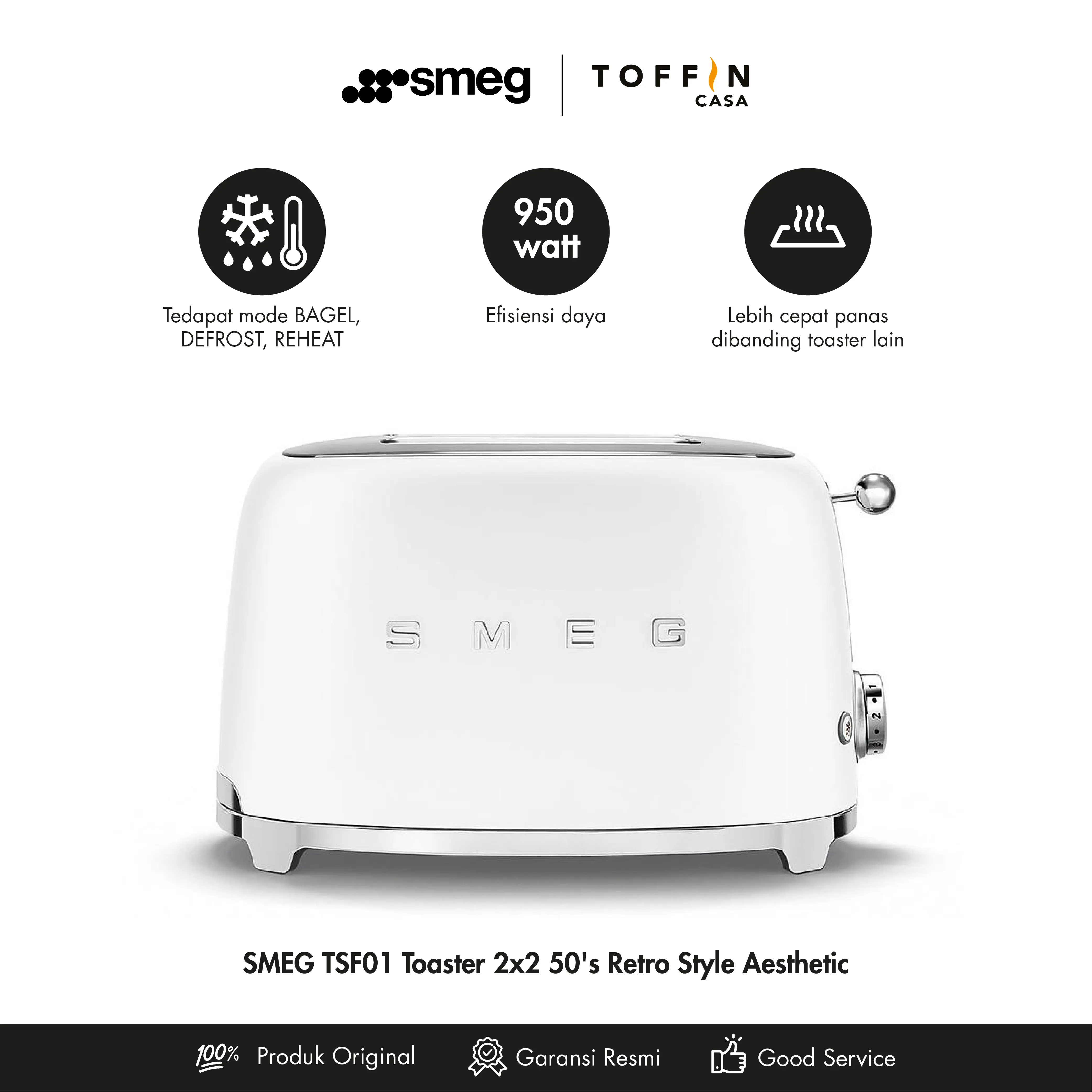 SMEG TSF01 Toaster 2x2 - 50`s Retro Style Aesthetic