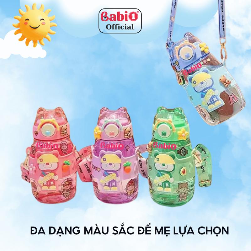 Bình Nước Cho Bé Babi1 Bình Uống Nước 600ml Cho Bé Đi Học Có Quai Đeo Tặng Kèm Sticker Dễ Thương 5