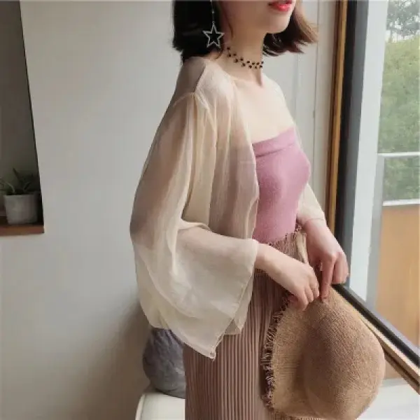 Quần Áo Chống Nắng Cho Nữ, Áo Khoác Mỏng Cho Mùa Hè, Áo Mặc Bên Ngoài, Khăn Choàng, Áo Cánh, Dài Tay, Áo Cardigan Đi Biển, Dễ Phối Đồ, Áo Điều Hòa, Siêu Thanh Lịch Women Jacket Top