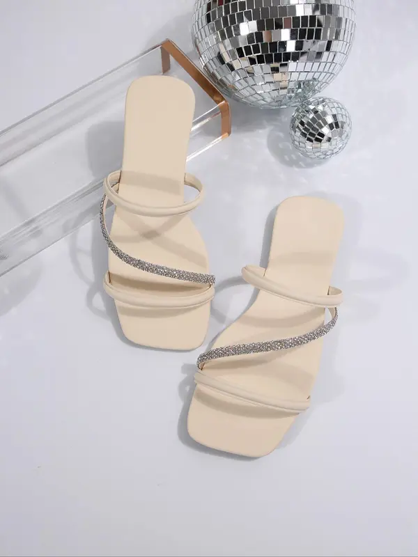 Women's Fashionable Rhinestone Decorated Slide Sandals, Casual Comfortable Flat Sandals for Summer, Lightweight Breathable Shoes for Daily Wear 3