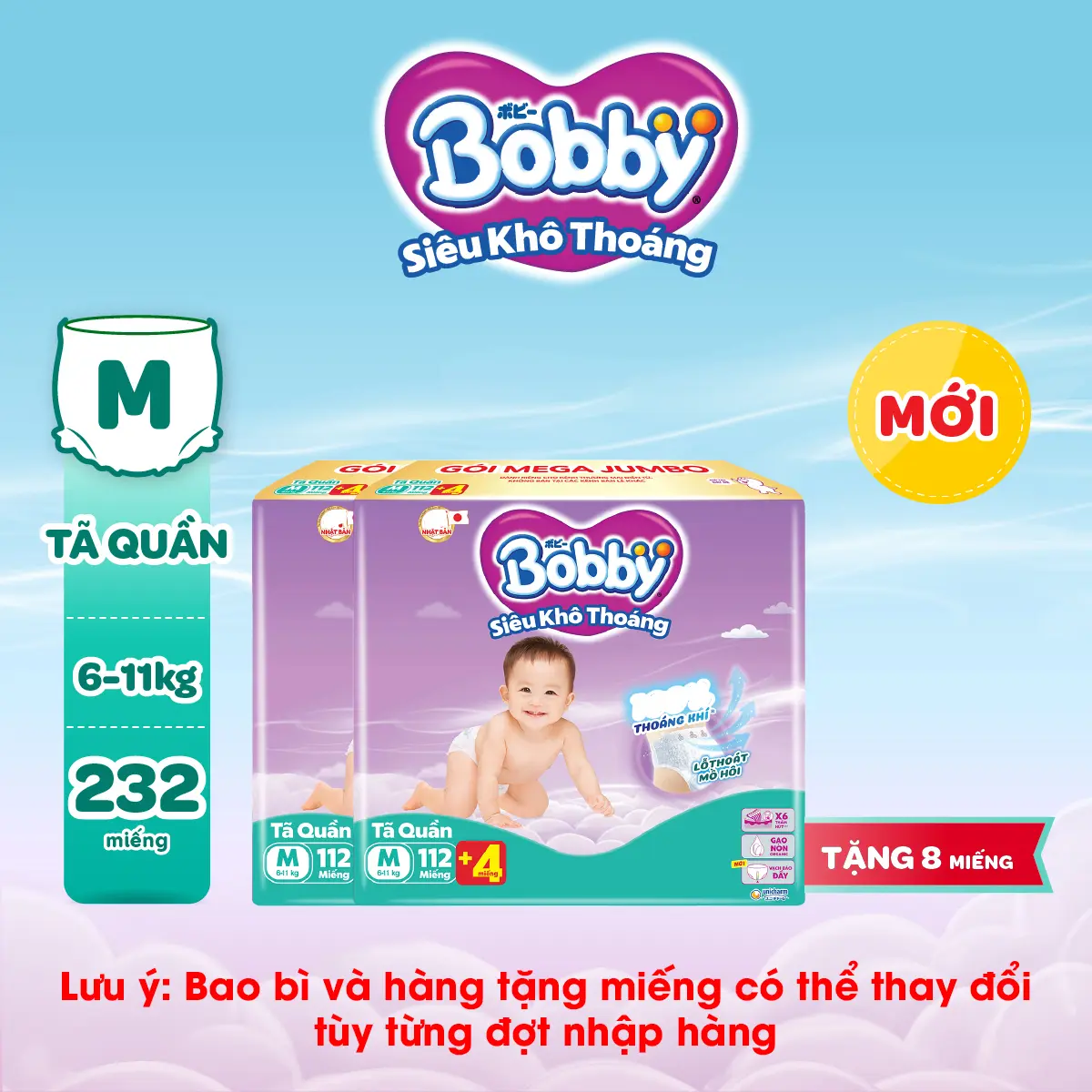 [COMBO 2] Bobby Tã quần Siêu khô thoáng M112/L96/XL84/XXL76 (cộng miếng ngẫu nhiên)