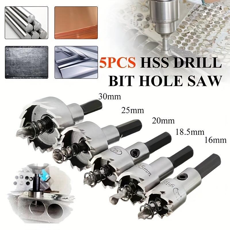 Product Introduction of 5-piece set of 16-30mm mesh saw toothed drill, plate, iron set, high-speed steel, leather, hole opener, metal thin aluminum plate re punching stainless steel pipe drill bit 0