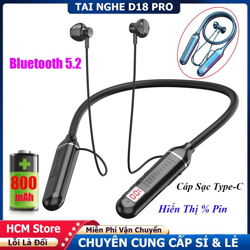  Tai Nghe Thể Thao Bluetooth 5.2 PIN TRÂU D18 Pro Có Màn Hình Hiển Thị % Pin - HÀNG NHẬP   Có hỗ trợ Khe thẻ nhớ 32GB  