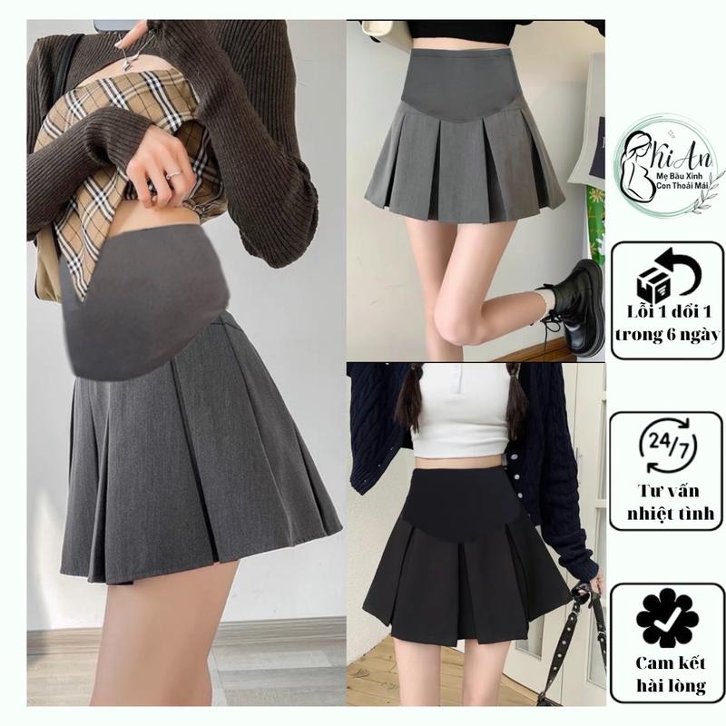 Chân váy tennis Ki An xếp ly cho bà bầu có quần bên trong, chân váy xếp ly from rộng mặc thỏa mái Váy Bầu Đầm Bầu L Grey Sandal