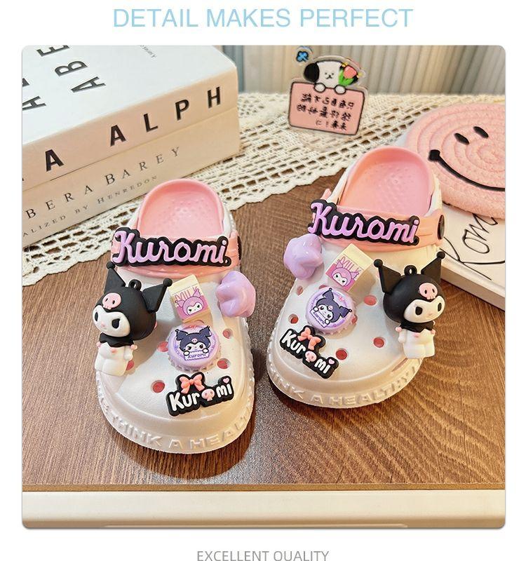 Product Introduction of Kuromi children's internet famous slippers, cool shoes, girls' hole shoes, funny girls' Kuromi fans, anti slip summer women's swimming one piece FNI6 14