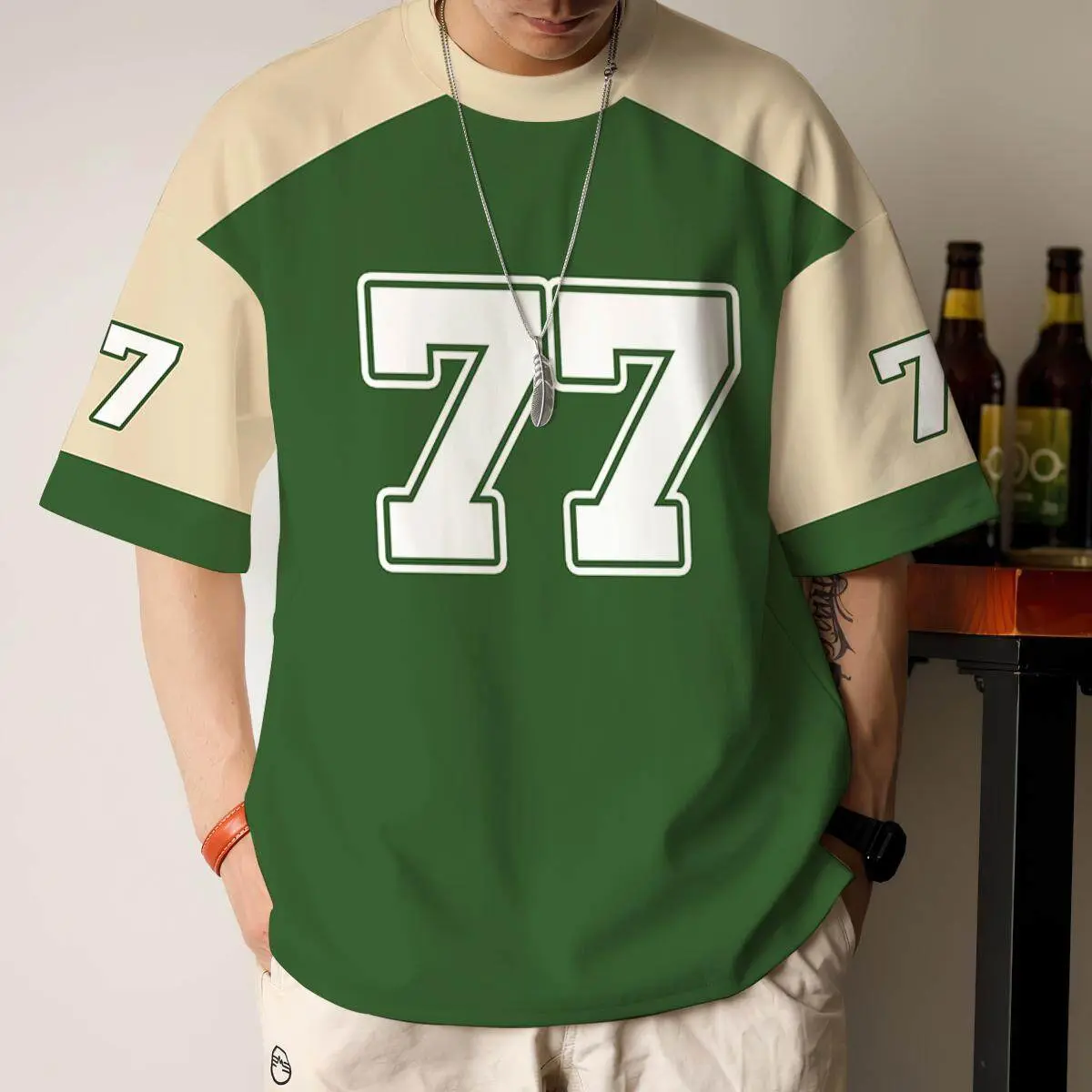 [XS-5XL] Number 77 T-shirt for men and women fashionable casual short-sleeved couple T-shirt street Harajuku top