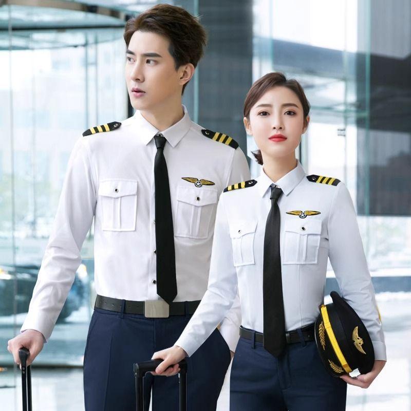 Trang Phục Công Sở Áo Sơ Mi Nam Và Nữ Cùng Đồng Phục Phi Công Hàng Không Và Tiếp Viên Dây Thắt Lưng Không Khí Dài Áo Sơ Mi Trắng Dài Tay Và Ngắn Xu Hướng Năm 2025 Menswear