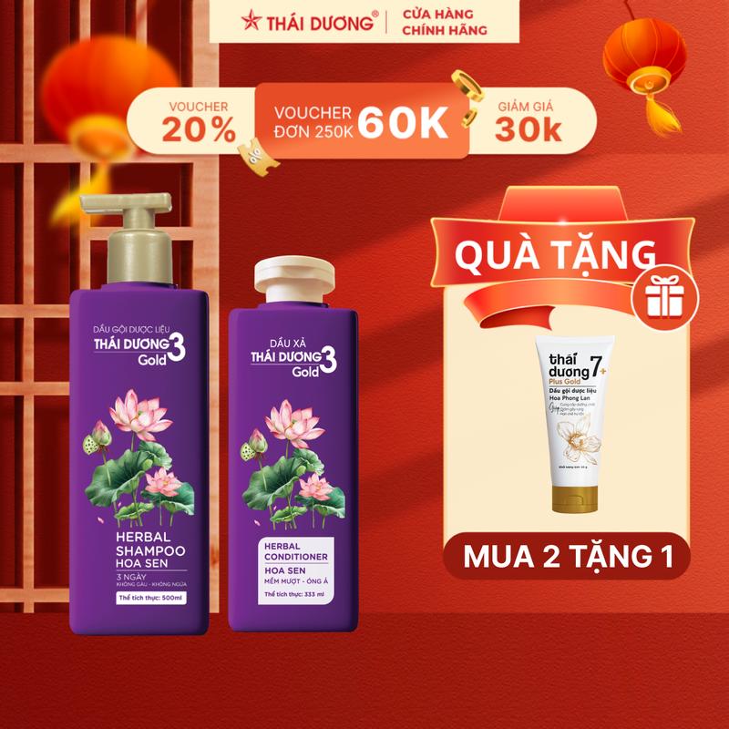 [KM] Dầu gội HOẶC dầu xả Thái Dương 3 Gold (Chai 500ml/300ml Hoa Sen) tặng Dầu gội dược liệu Thái Dương 7 plus gold (Tube 50g, Hoa Phong Lan) Nữ Women