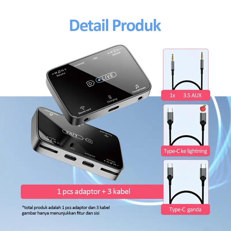 Bonkyo Live Streaming Dock Audio Live Stream Converter 2 in 1 Lightning Type C for Android / Iphone 7