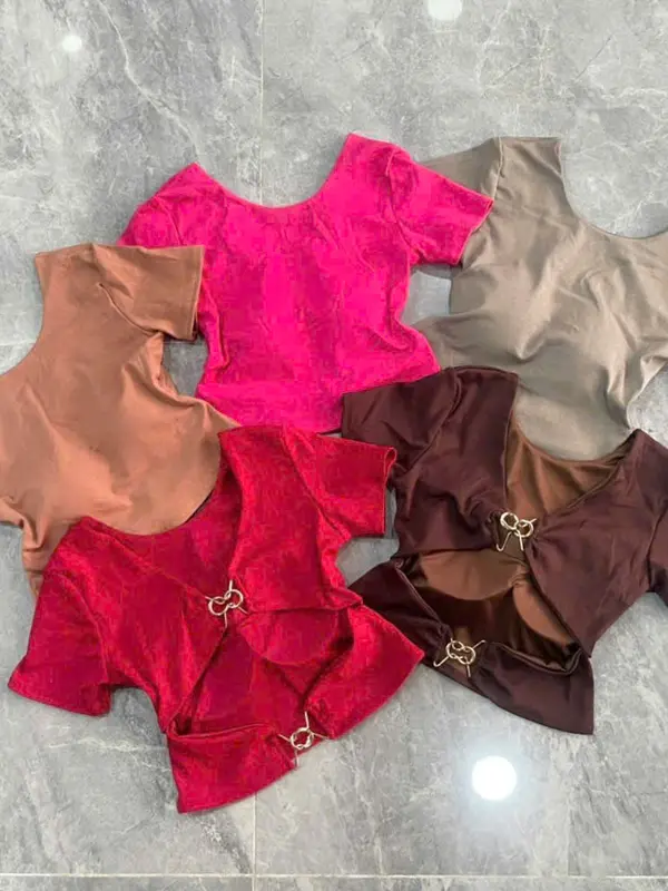 Áo kiểu tay  ngắn hở lưng phối 2 khoen thun bozip mềm có mút croptop 0060 top women 3