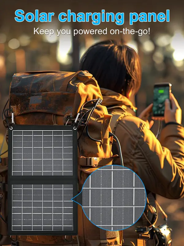 10W Foldable Solar Panel, 2 In 1 Solar Charger with Type C & USB Ports, Waterproof Solar Charging Equipment for Phone & Accessories 8
