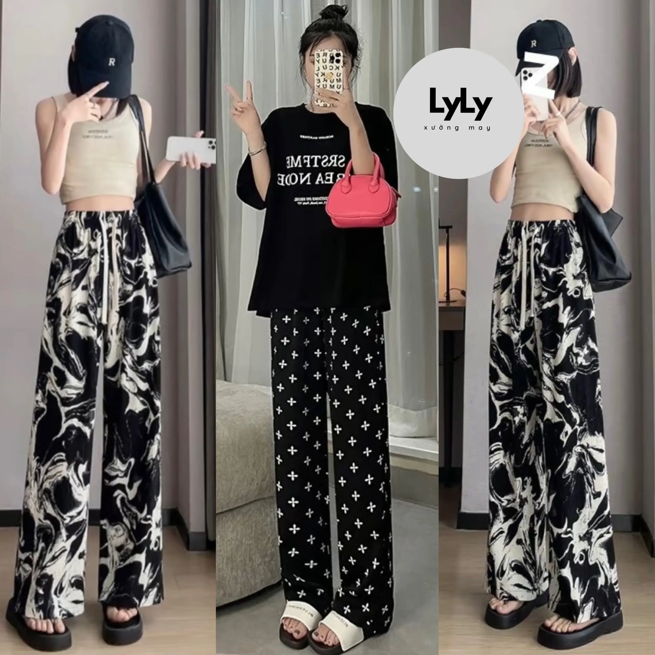 Quần suông lụa mềm, mịn, dây rút chữ X, quần nữ, quần ống suông