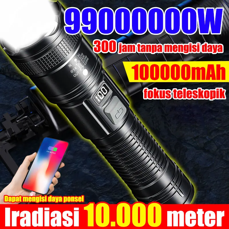 【300 jam tanpa mengisi daya】Senter LED portabel Senter kepala 500 Watt Senter led cas tahan 24 jam Senter mini cas super terang Senter Led Super Terang Senter Led Police Recharge Outdoor Olahraga Berkemah Lampu Senter